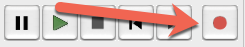 Red record button on Audacity's Playback Control Bar 
